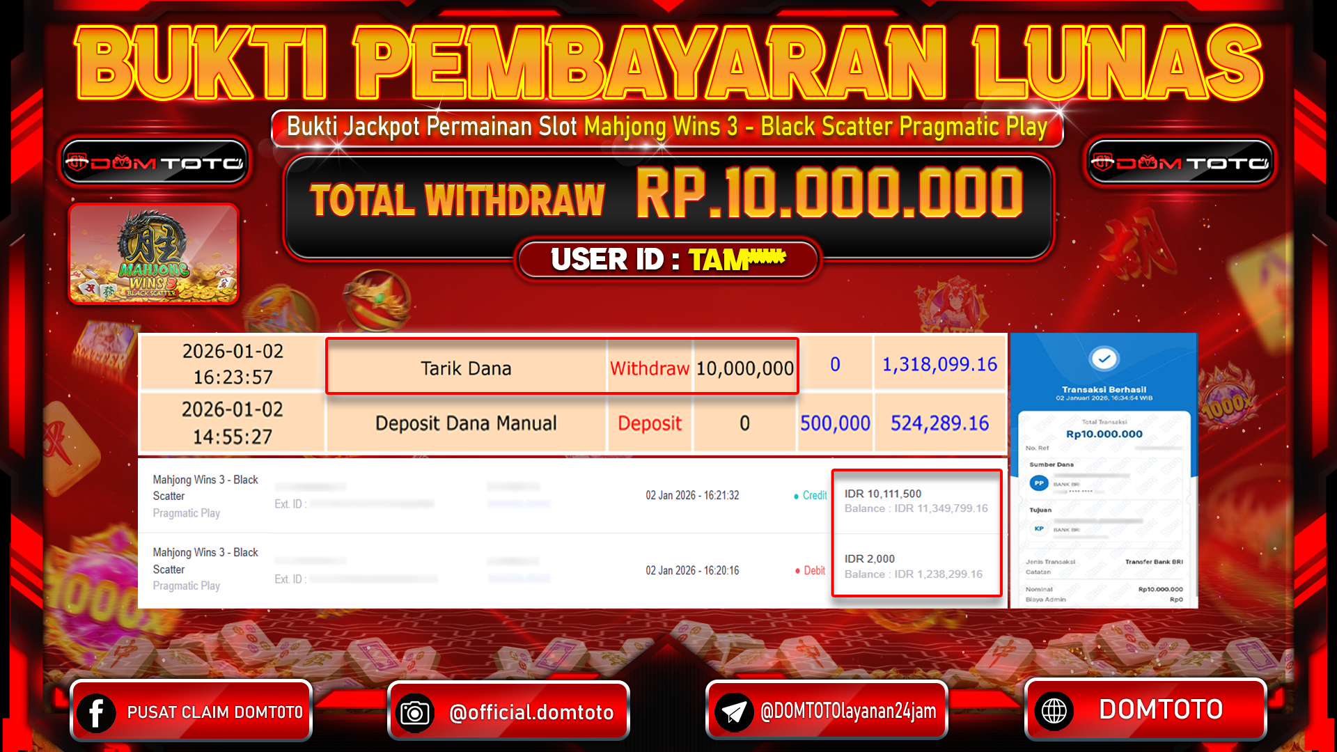 JACKPOT Slot Mahjong Ways PGSoft 2 JANUARI 2026